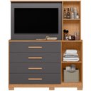 Ver mais imagens de Cômoda Sapateira com Espelho e Painel para TV 2 Portas 4 Gavetas Lecco A04 Freijó Titanium - Lyam de