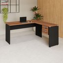 Ver imagem 7 de Mesa Escrivaninha 30mm 150cm em L com Gaveteiro Pés Painel F5 Office Cor:Nogal com Preto
