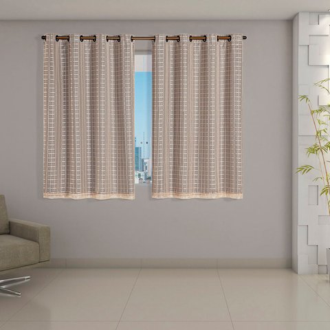 Cortina Daily Varão 1,5m Blackout Cinza PVC com Voil Xadrez 2,00MX1,40m Sala Quarto Avelã