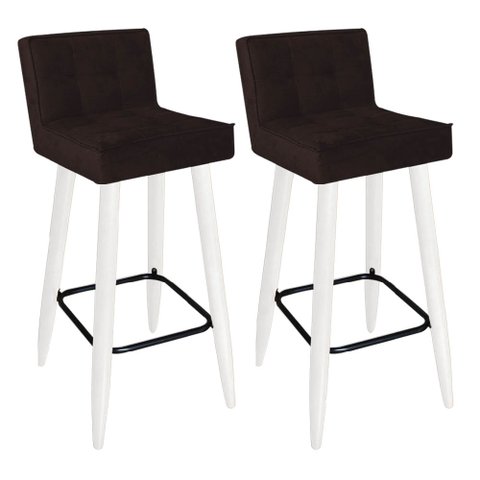 Kit 02 Banqueta Alta Lucy Com Encosto Cozinha Bar Balcão Bistrô Pé Palito Branco Suede Marrom - Ahaz