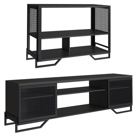 Rack 180 Cm 2 Pt Aparador 130 Cm Industrial 27x21 Preto Pp