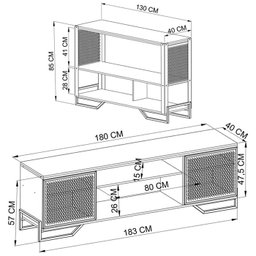 Rack 180 Cm 2 Pt Aparador 130 Cm Industrial 27x21 Preto Pp - 3
