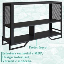 Rack 180 Cm 2 Pt Aparador 130 Cm Industrial 27x21 Preto Pp - 5
