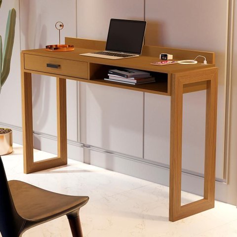 Escrivaninha Retangular Casa Azzur Escrivaninha Jb 6055 Luxo 1 Gaveta MDF-MDP 130cm Bechara Móveis