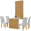 Ver imagem 1 de Mesa de Jantar Cancun 120x90 com Painel Ripado Cel Móveis Cor Cinamomo Off White Prata