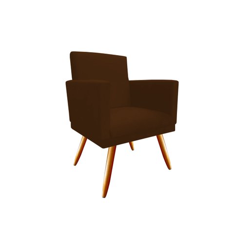Poltrona Decorativa Bia Suede Marrom Pés Madeira Mz Decor
