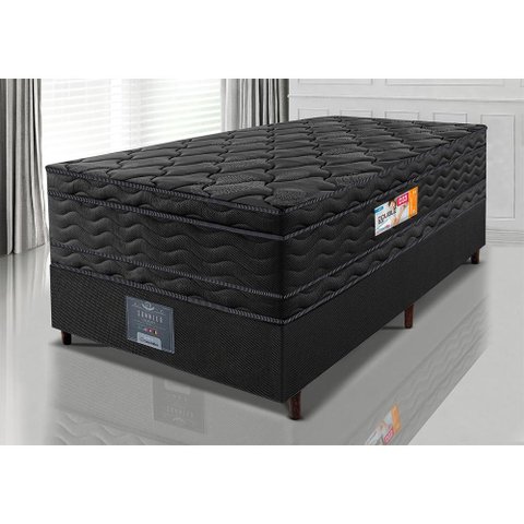 Cama Box Solteiro Colchão Ortofirm Black + Box 88x188x71 Double Face Espuma D33 Preto