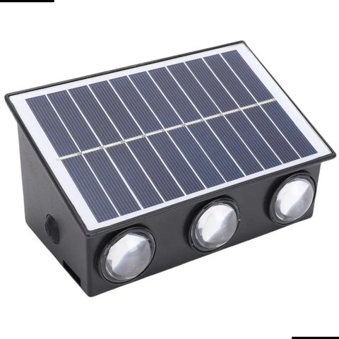 Arandela Solar 6w 6 Fachos 3000k Ip65 Led Externa Preta
