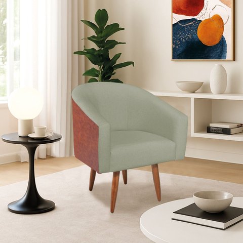 Poltrona Jade Decorativa Moderna Sala de Estar Quarto Escritório Conforto Corano Nozes e Bouclé Pés 