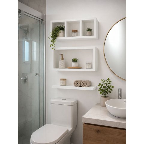 Kit Nichos Banheiro MDF Decorativo Organizador Lavabo 3 Peças