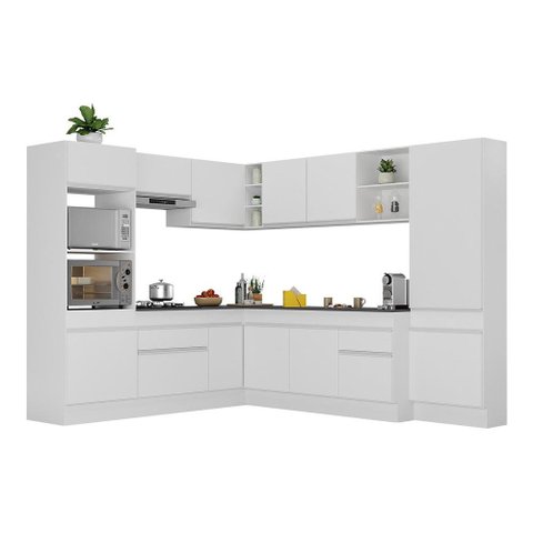 Armário de Cozinha Completa de Canto com Rodapé Veneza Multimóveis V2082 Branco