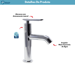 Torneira Lavatório Alta Slim Cromado Super Prática Elegante - 4