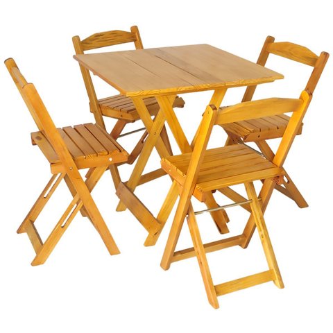 Conjunto Mesa Dobrável 70x70 Com 4 Cadeiras De Madeira Dobrável Retrátil Mel