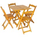 Ver imagem 1 de Conjunto Mesa Dobrável 70x70 Com 4 Cadeiras De Madeira Dobrável Retrátil Mel