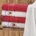 Ver imagem 1 de Jogo de Banho Toalhas Ponto Russo 100% Algodão Macio 05 Peças Bordado - Vermelho