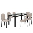 Ver imagem 2 de Mesa Tokio 160cm x 80cm Tampo de Vidro com 6 Cadeiras Classic Preto/Bege