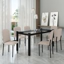 Ver imagem 1 de Mesa Tokio 160cm x 80cm Tampo de Vidro com 6 Cadeiras Classic Preto/Bege