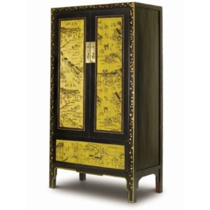 Tesouro Oriental em Seu Lar: Armário Chinês Laqueado com Detalhes Dourados - Uma Obra de Arte