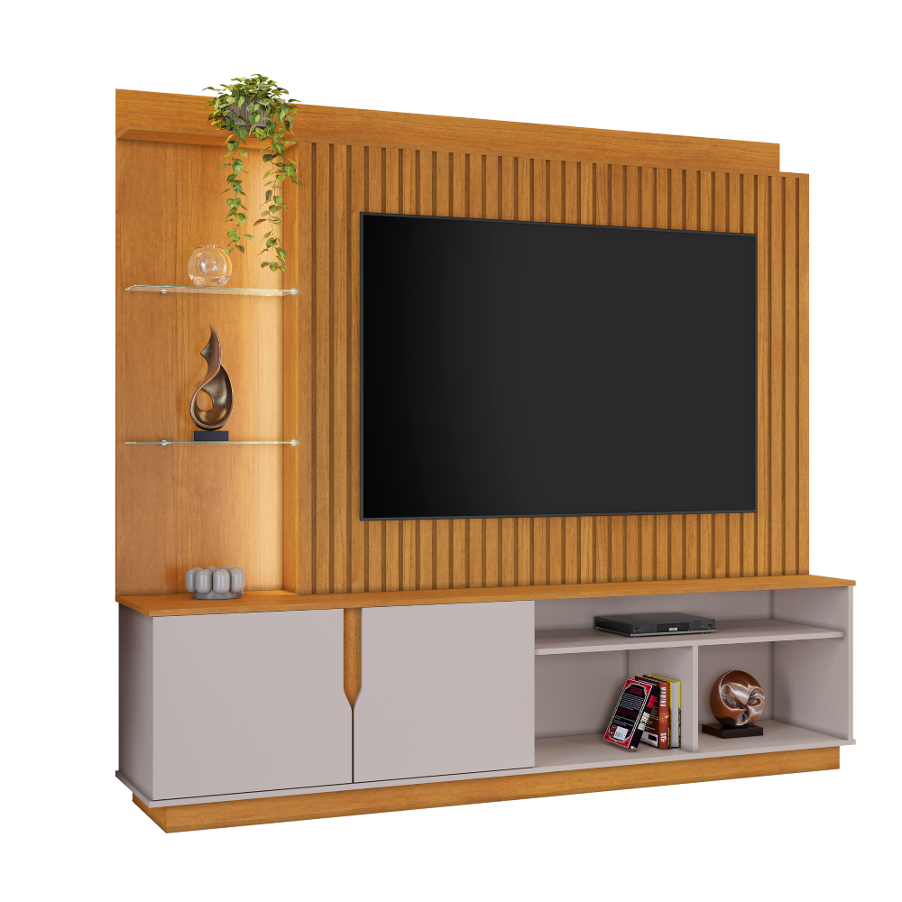 Estante Home Mdp e Mdf Ripado para Tv até 60 Polegadas Cinamomo e Off ...
