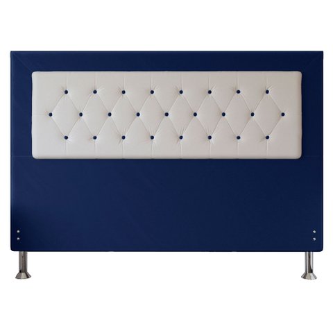 Cabeceira King 1,95m Havana Suede Azul com Corino Branco - Pallazio