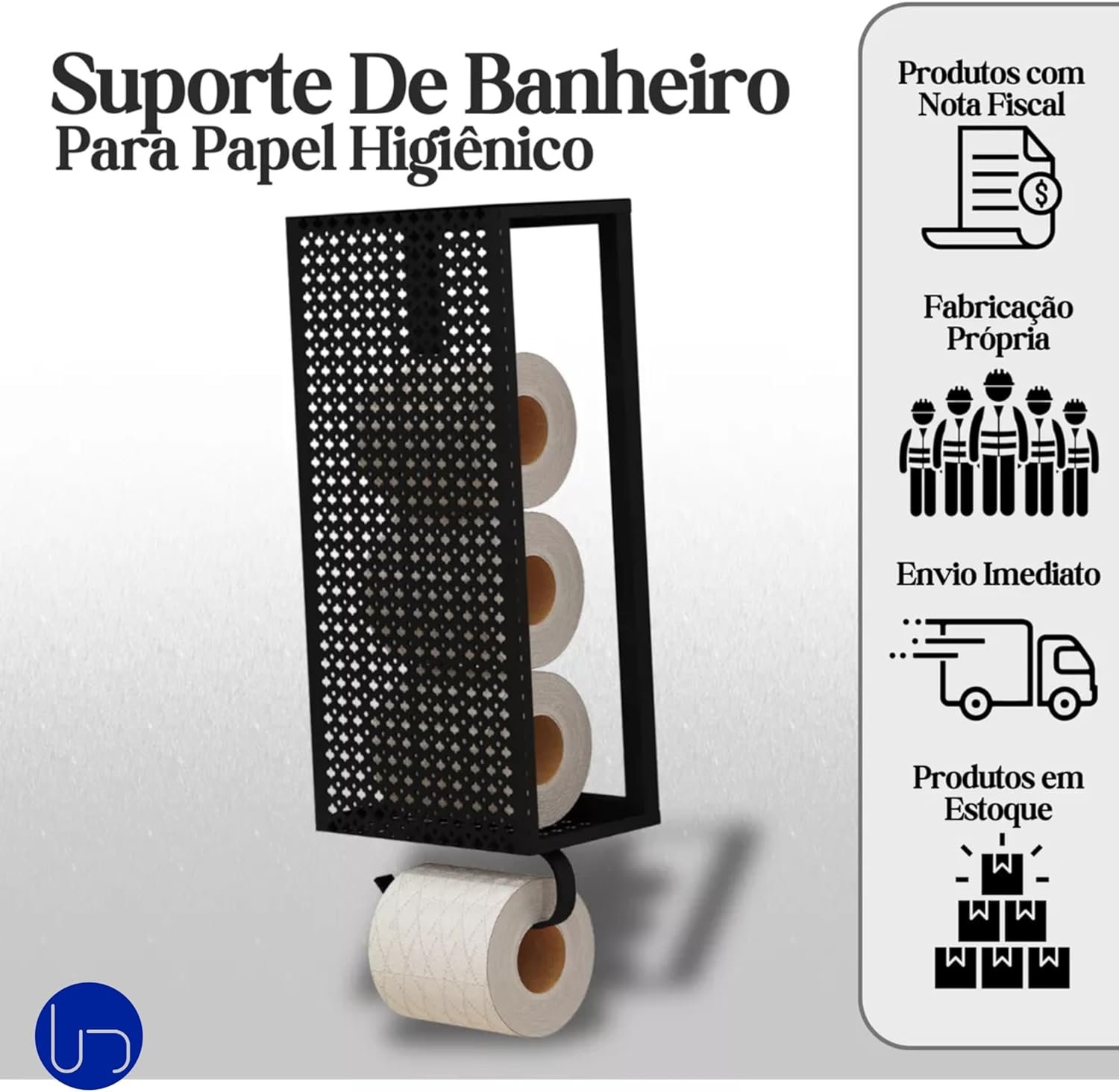 Porta Papel Higiênico de Aço Luxo Branco Design Elegante Resistente À Corrosão para Banheiros Sofist - 6