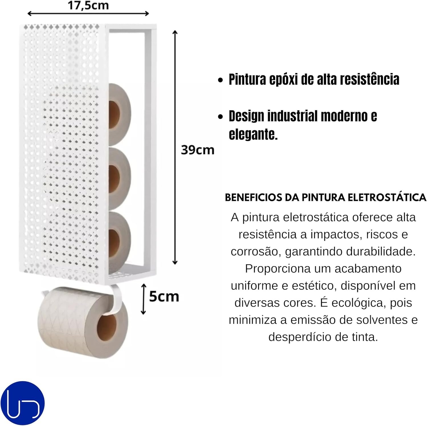 Porta Papel Higiênico de Aço Luxo Branco Design Elegante Resistente À Corrosão para Banheiros Sofist - 2