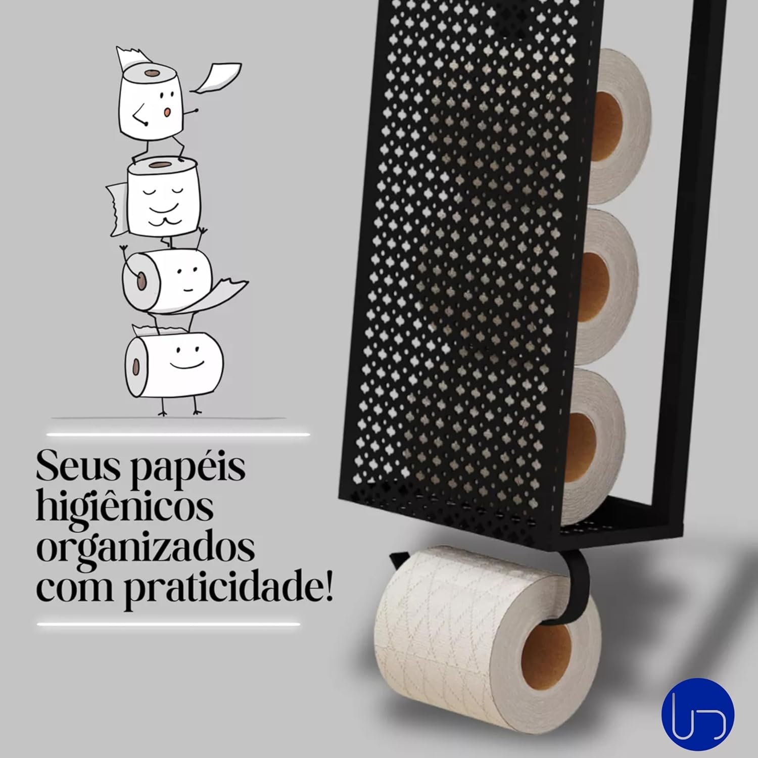 Porta Papel Higiênico de Aço Luxo Branco Design Elegante Resistente À Corrosão para Banheiros Sofist - 4