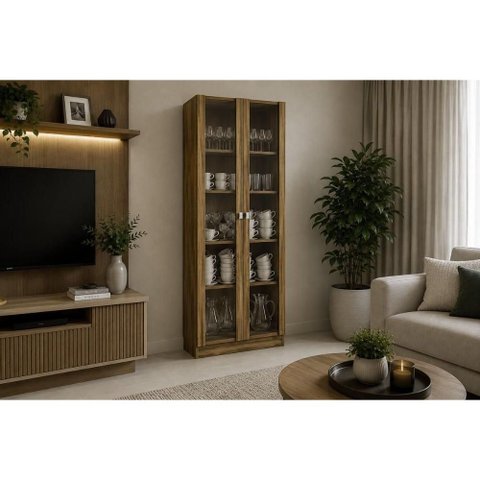Cristaleira Sala CR6003 2PORTAS de Vidro Nogal Tecnomobili