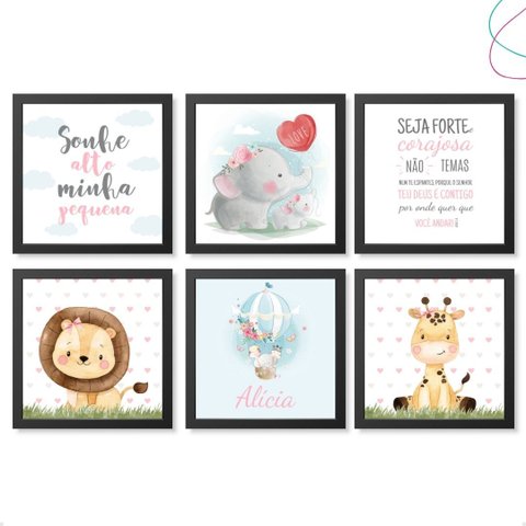 Quadros Decorativos Infantil Quarto de Menina Safari Balão:preta