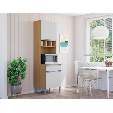 Armário Multiuso Paneleiro para Cozinha 61 Cm 4 Pt - Andréia: Amendoa/branco