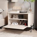 Ver imagem 3 de Kit 2 Mesa de Cabeceira Quarto Tucupí 1 Porta e Pés de Metal Off White/preto
