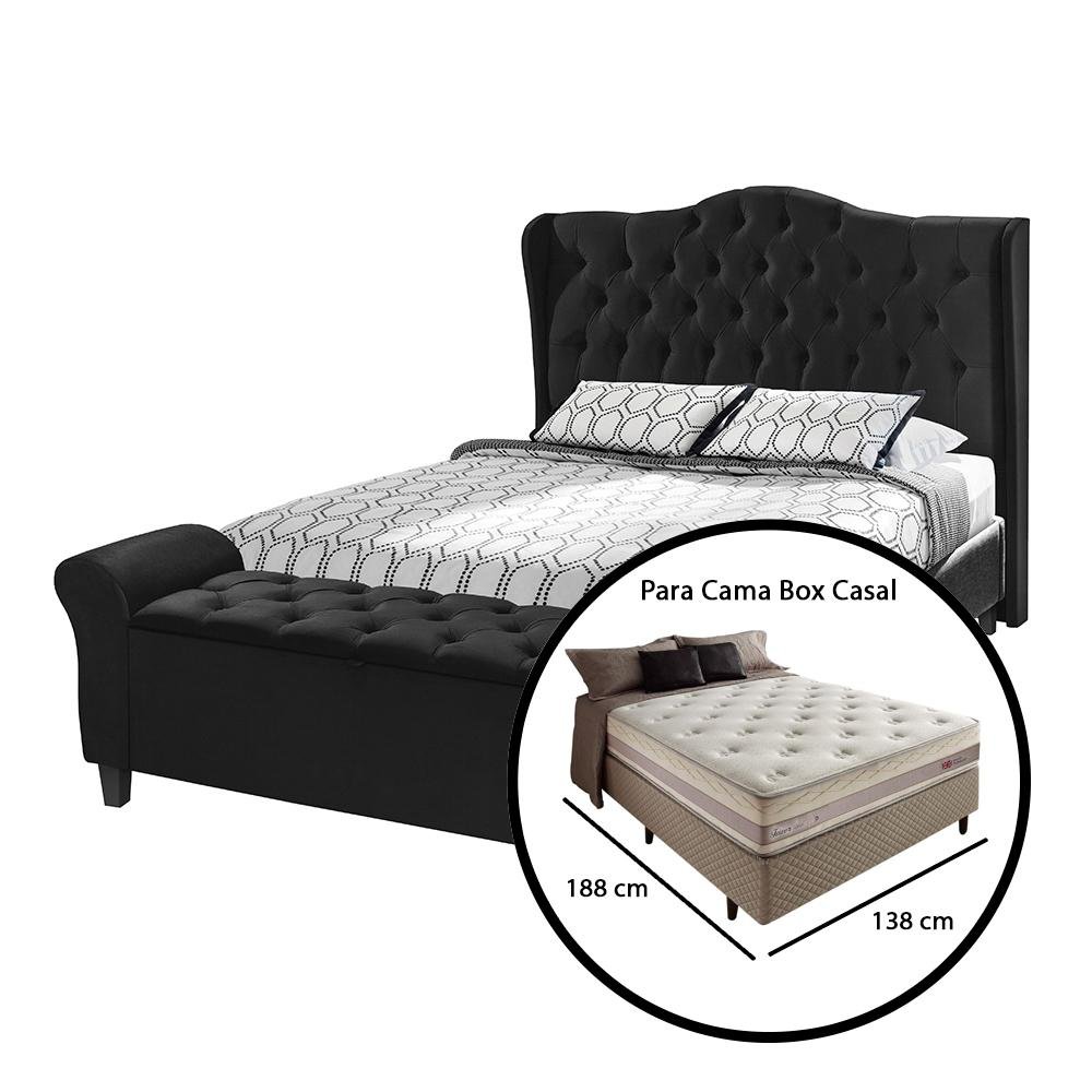 Conjunto Cabeceira Box Com Recamier Divã Para Cama Casal 1.40 Dubai Corino Preto - LH Móveis - 5