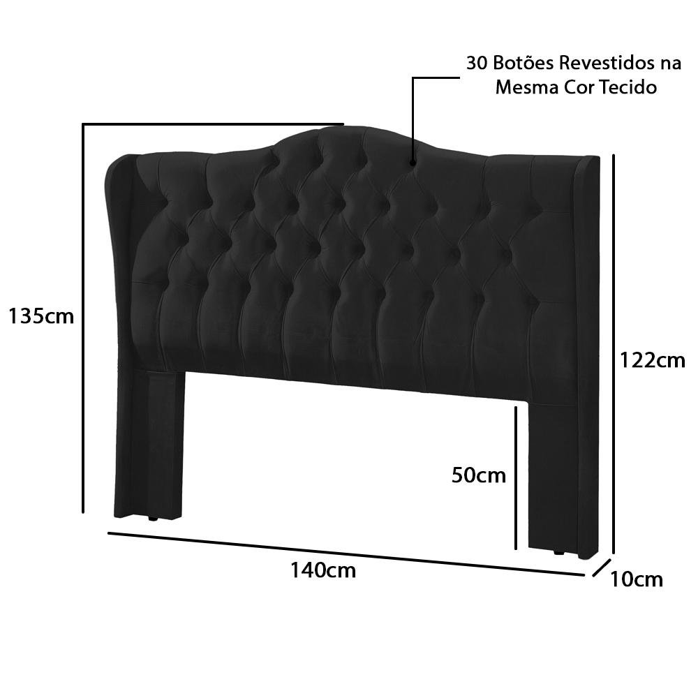 Conjunto Cabeceira Box Com Recamier Divã Para Cama Casal 1.40 Dubai Corino Preto - LH Móveis - 6