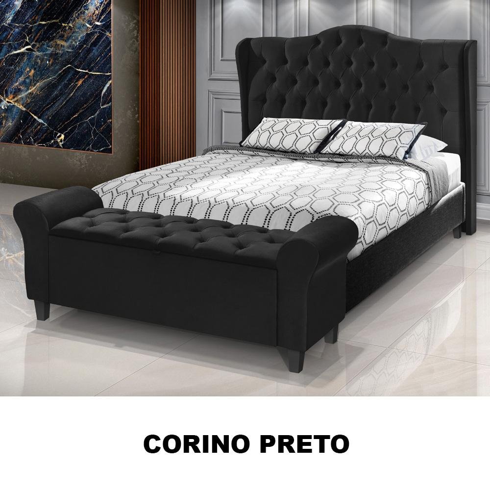 Conjunto Cabeceira Box Com Recamier Divã Para Cama Casal 1.40 Dubai Corino Preto - LH Móveis - 3