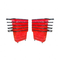 Kit - 10 Cestos Grande com Rodízio D300 Cód. 3300 Vermelho - Della Plast - 1