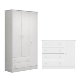Quarto Infantil Doce Sonho Guarda Roupa e Cômoda Sapateira Branco - Qmovi - 1 Quarto Infantil Doce Sonho Guarda Roupa e Cômoda Sapateira Branco - Qmovi - 1