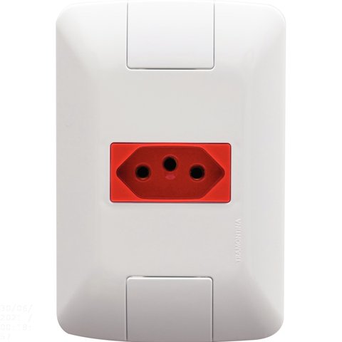 Conjunto 4x2 com 1 Tomada 2P+T Tramontina Aria 20 A 250 V Branco e Vermelho Tramontina