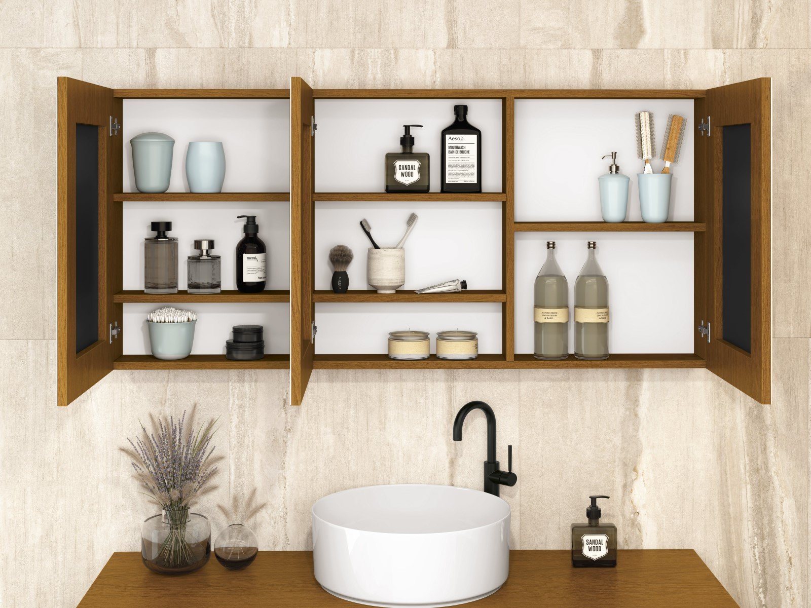Espelheira Banheiro Intenso 120cm 3 Espelhos Freijó Suspensa MDF - 3