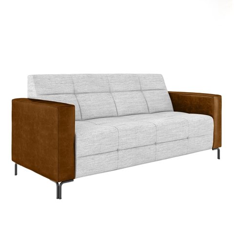 Sofá Living Decorativo Houston 2 Lugares 160cm Pés em Metal Linho/pu Cinza/ Marrom G33 - Gran Belo