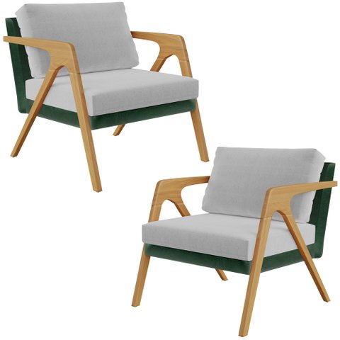 Kit 02 Poltronas Decorativas Sala Estar Pietra L02 Facto Verde Musgo Linho Cinza - Lyam Decor