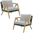 Ver imagem 1 de Kit 02 Poltronas Decorativas Sala Estar Pietra L02 Facto Verde Musgo Linho Cinza - Lyam Decor
