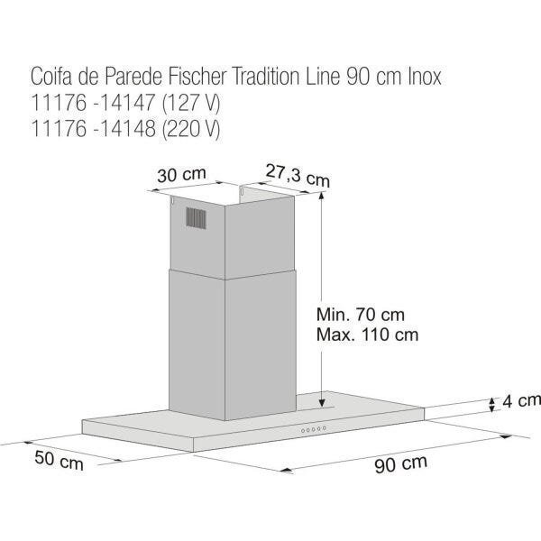 Coifa de Parede Tradition Line 90cm Fischer 127V - 2