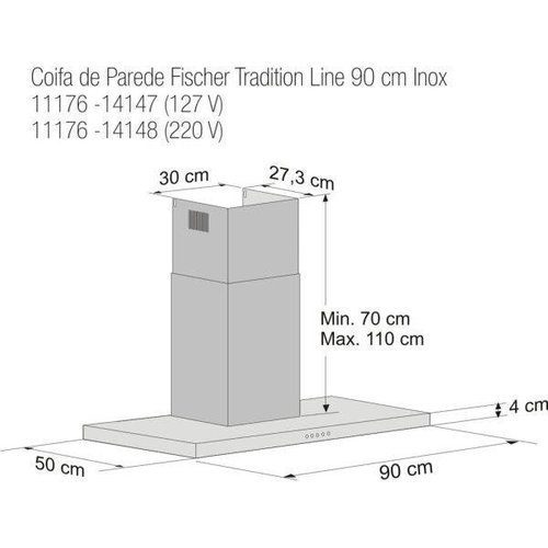 Coifa de Ilha Fischer Tradition Line 90 cm Inox - Fischer