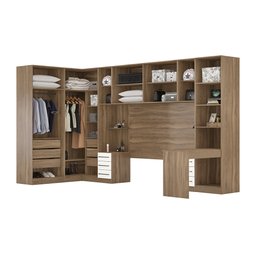 Quarto Modulado de Casal Ponte Armário Roupeiro de Canto Escrivaninha Tóquio Amêndola/Branco - Bela  - 3