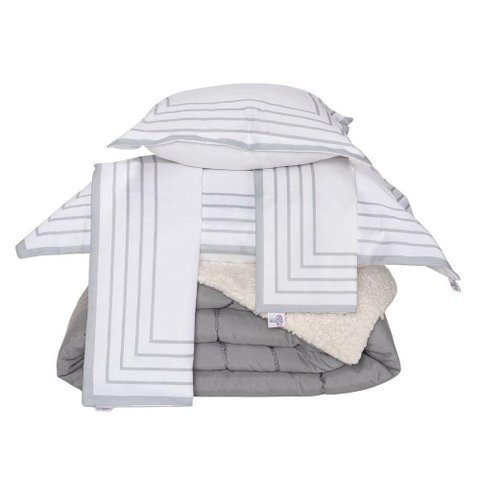Kit Coberdrom Casal Queen Soft Hipercal 400 Fios Dupla Face Cinza com Fronhas e Capas Mr Enxovais