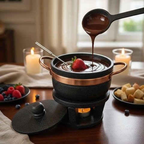 Conjunto Fondue Queijo/Chocolate Panela Pedra Sabão 500 ml + 4 Garfinhos