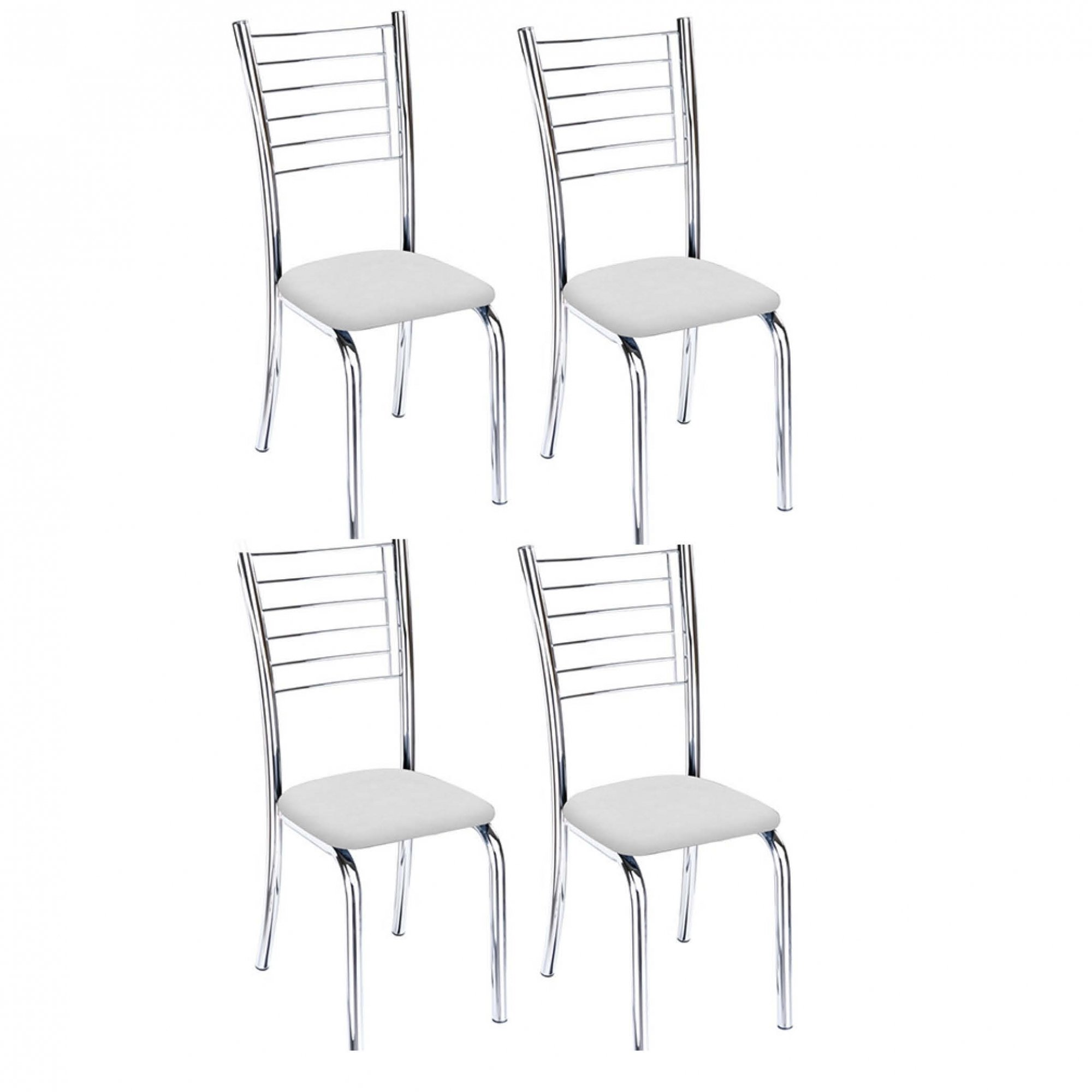 Kit 4 cadeiras Lara cromada para cozinha-Corino branco-Gat Magazine