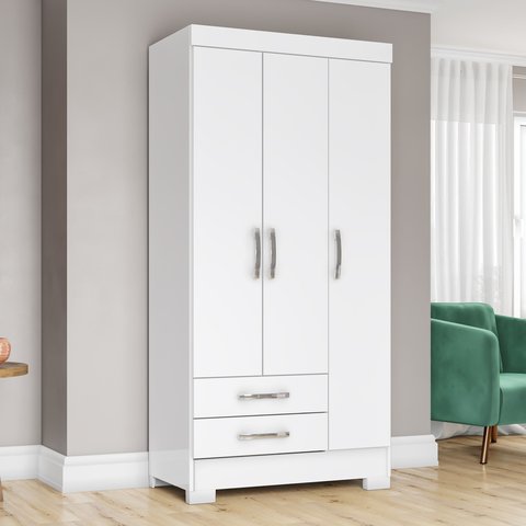 Guarda Roupa Sensei 03 Portas e 02 Gavetas Branco Sensei
