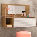 Ver imagem 2 de Penteadeira Mesa de Maquiagem Joy Suspensa 01 Gaveta com Espelho Nature Branco - Abmaza