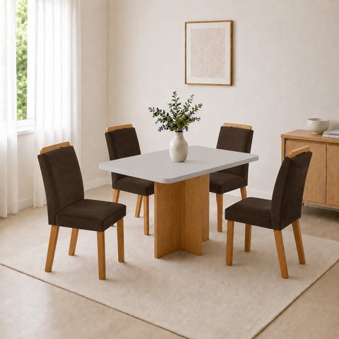 Conjunto Sala de Jantar Mesa Moscou Tp Canto Copo com 4 Cadeiras Mariana